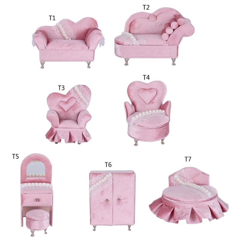 Openable Pink Furniture Jewelry Box Earrings Bracelet Ring Necklace Display Storage Cases Mini Armchair for Dollhouse