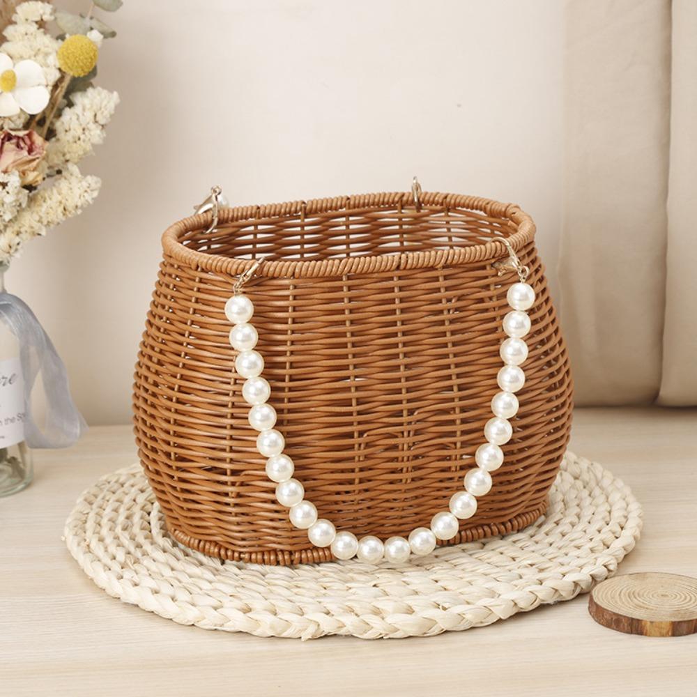 Pearl Handle Woven Flower Basket Versatile Storage Basket Fashion Flower Basket Fruit Vegetable