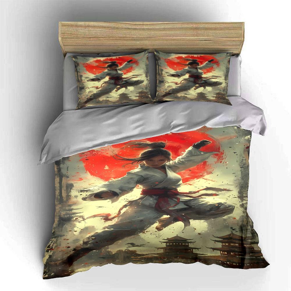 Martial Artist, Red Sun. Bedding Sets Duvet Cover Sets Duvet Covers Pillowcases(1 * Duvet Cover 2 * Pillowcases Without Duvet Insert)