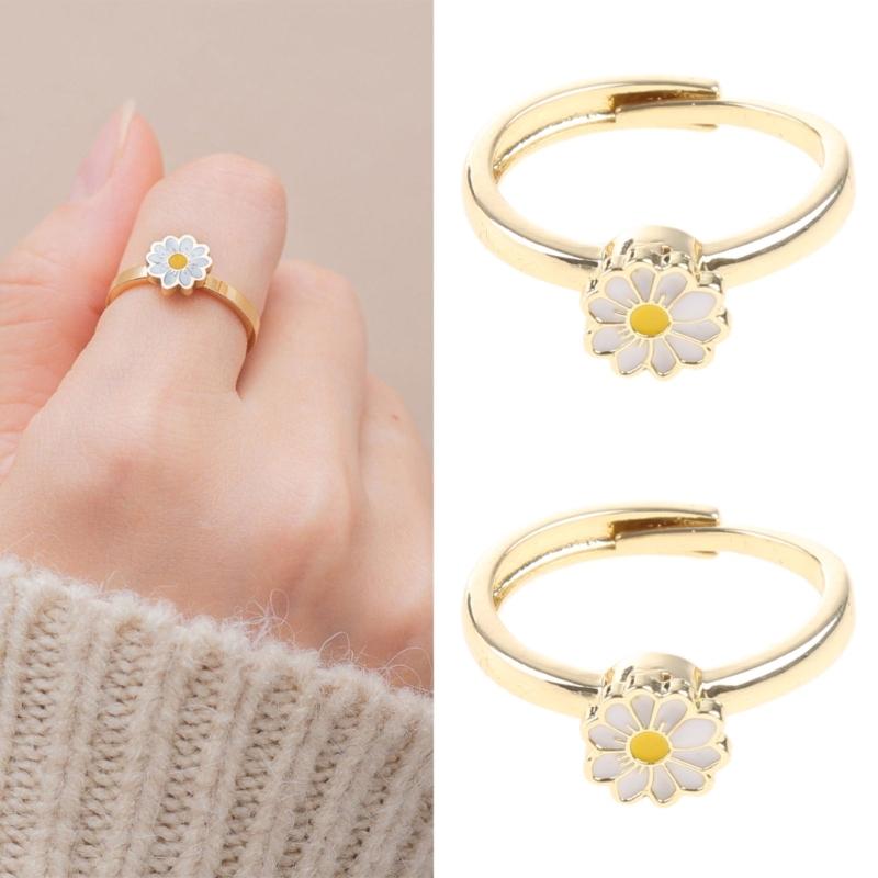 Fashion for Creative Rose Gold Spin Ring For Women Daisy Flower Rotatable Rings Adjustable Wedding Party Jewelry Gift