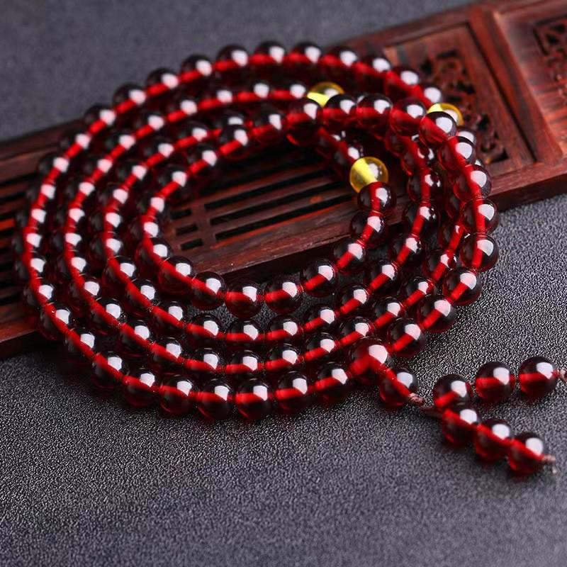 Myanmar Amber 108 Bead Buddhist Prayer Bracelet & Necklace for Men and Women - Honey Wax Multi-Loop Pure Water Hand Jewelry