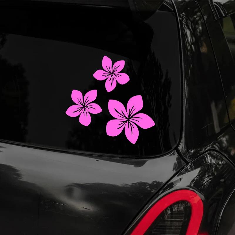 3pcs Pretty Flower Graphics Car Stickers for Rear Window Cover Scratches on Auto Bumper Body Moto Racing Helmet Blossom Decals