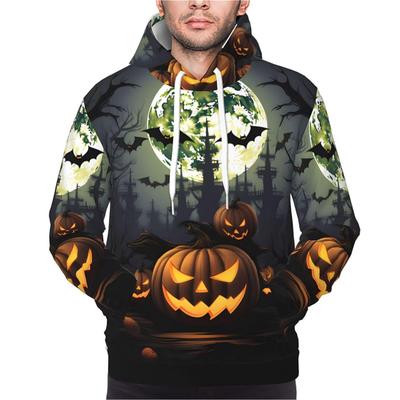 Halloween Herren-Hoodies Lustige 3D Fledermaus- und Kürbis-Druck Sweatshirts Mode Hip Hop Verkleidungskleidung Herbst- und Winter-Pullover