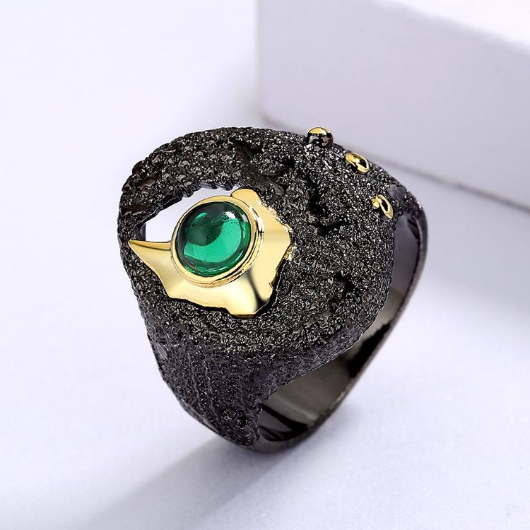 Black Gold Jewelry Three Piece Set with Emeralds and Gemstones