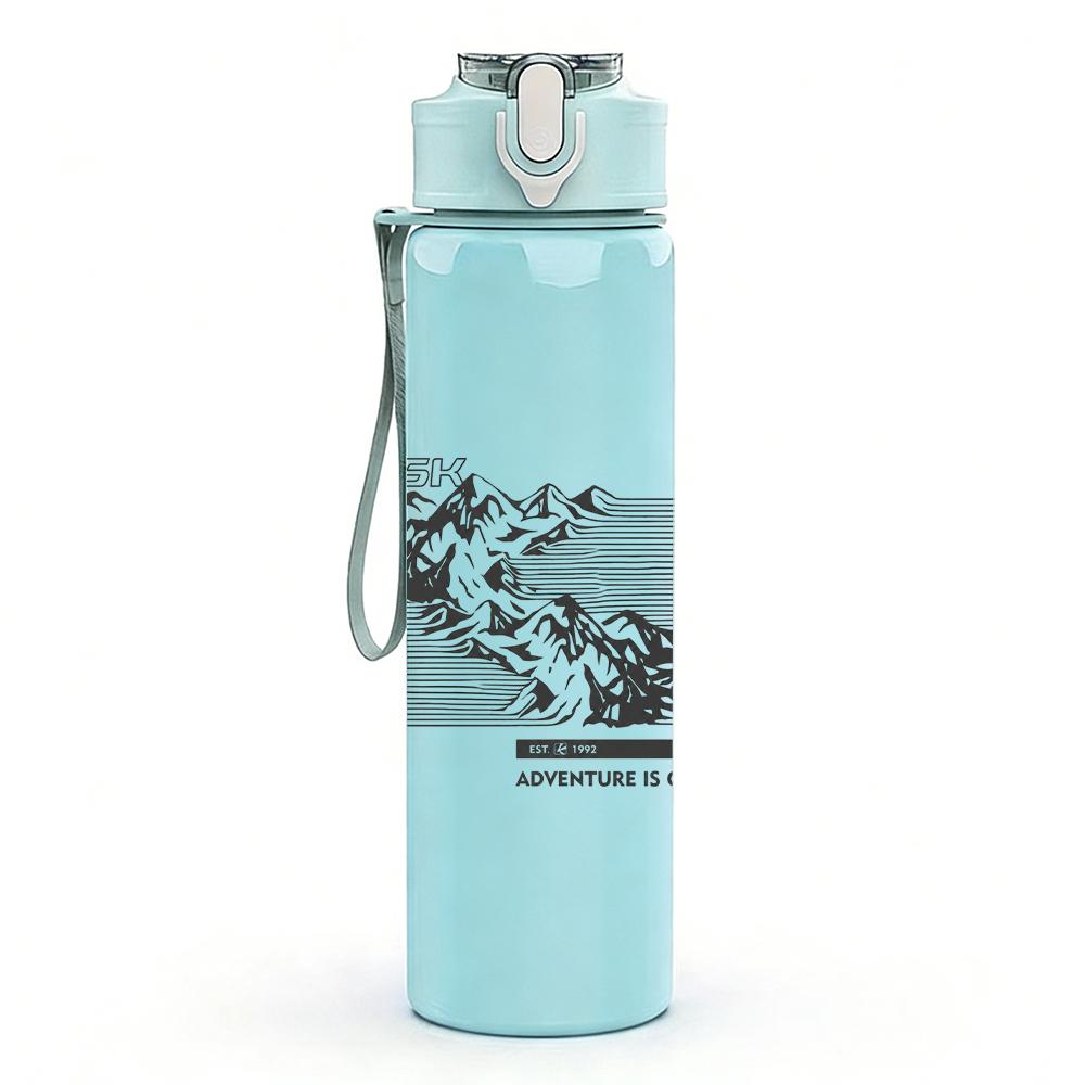 1PC Thin wave line minimal sketch print 750ml colorful plastic sports water bottle leakproof pop up lid with straw for outdoor work home use
