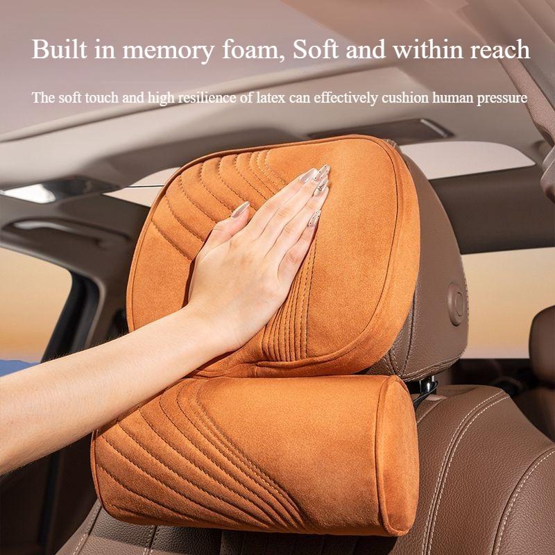 Luxury Suede Car Headrest Light Neck Pillow Memory Cotton Lumbar Backrest Cushion Set Protective Car Seat Comfort Accessories