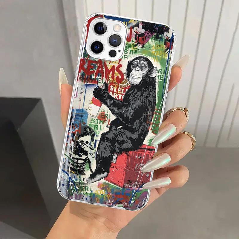 Banksy Graffiti Art Phone Case for Iphone 16 15 14 13 12 Mini 11 Pro Max 16E X XS XR 7 Plus 8 SE 2020 Soft Funda Print Shell