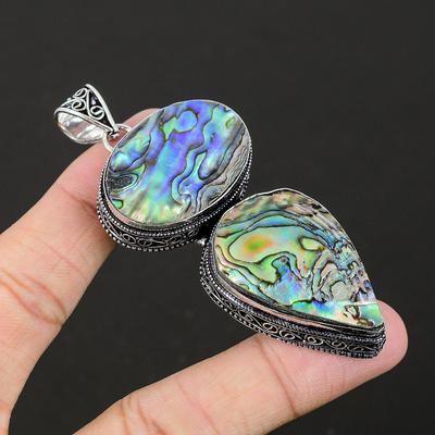 Abalone Shell Naturalny kamień szlachetny Ręcznie robiona biżuteria ze srebra próby 925 Wisiorek Podwójny wisiorek z kamieniami szlachetnymi Prezenty dla kobiet Prezenty dla Twoich bliskich