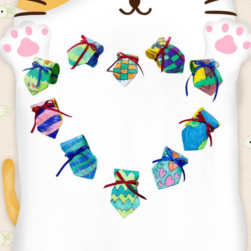 White Polyester Neck Tie with 8cm Width and 5cm Kid's Father's Day Graffiti Print