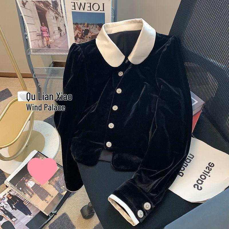 Elegant Age-Reducing French Velvet Doll Collar Shirt for Women