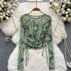 Stylish Summer Tie-Dye Mesh Long-Sleeve T-Shirt with Drawstring
