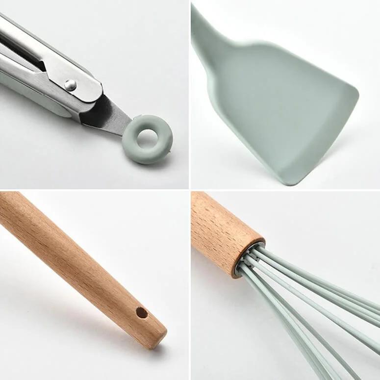 Kitchen Accessory Set Kitchen Utensils 12pcs. Silicone Bamboo Matte Set