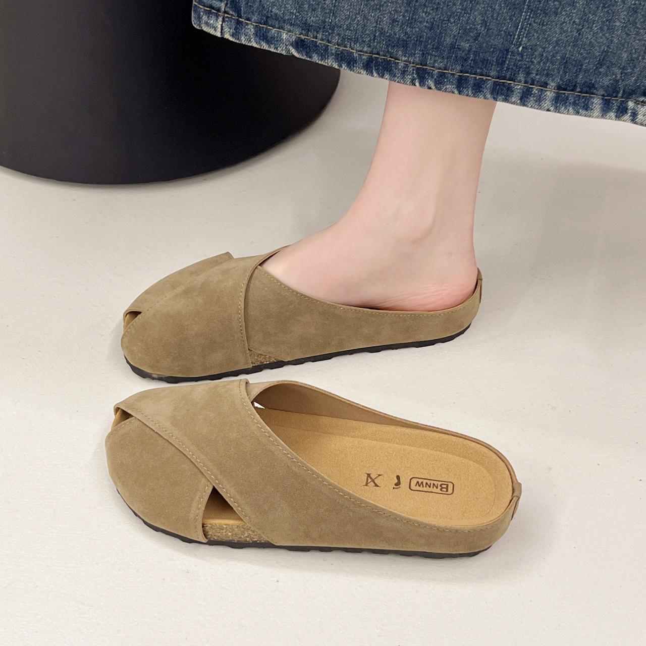 

Тапочки-полуботинки «ленивый рот» женская весенняя верхняя одежда плоские туфли мягкие подошвы 2025 новые туфли muller с одной педалью 35 хаки