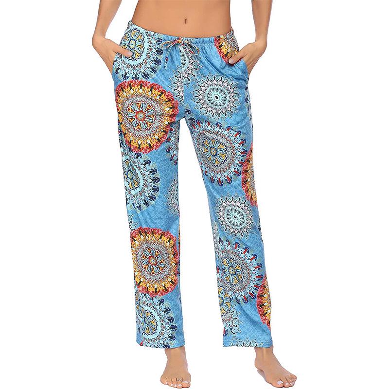 European and American Women's Plaid Print Casual Sleep Pants - Drawstring Loose Fit