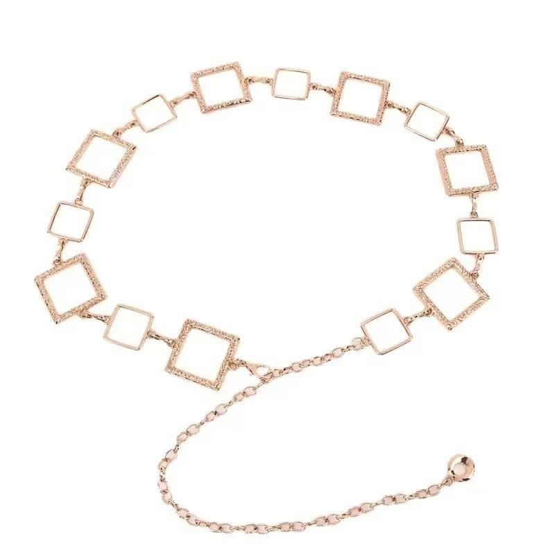 Minimalist Womens Metal Waist Chain With Geometric Oval Elements For Daily Style