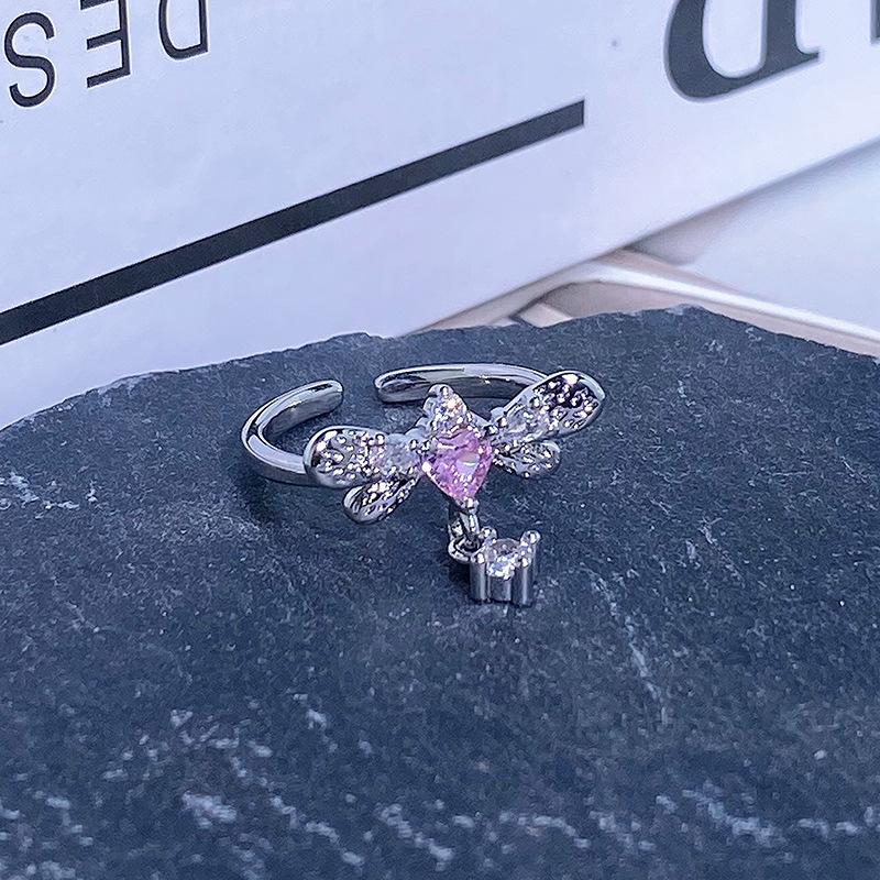 Fashion Women'S Bow Pink Zir*****Pen Ring Niche Light Luxury High-End Exquisite Jewelry