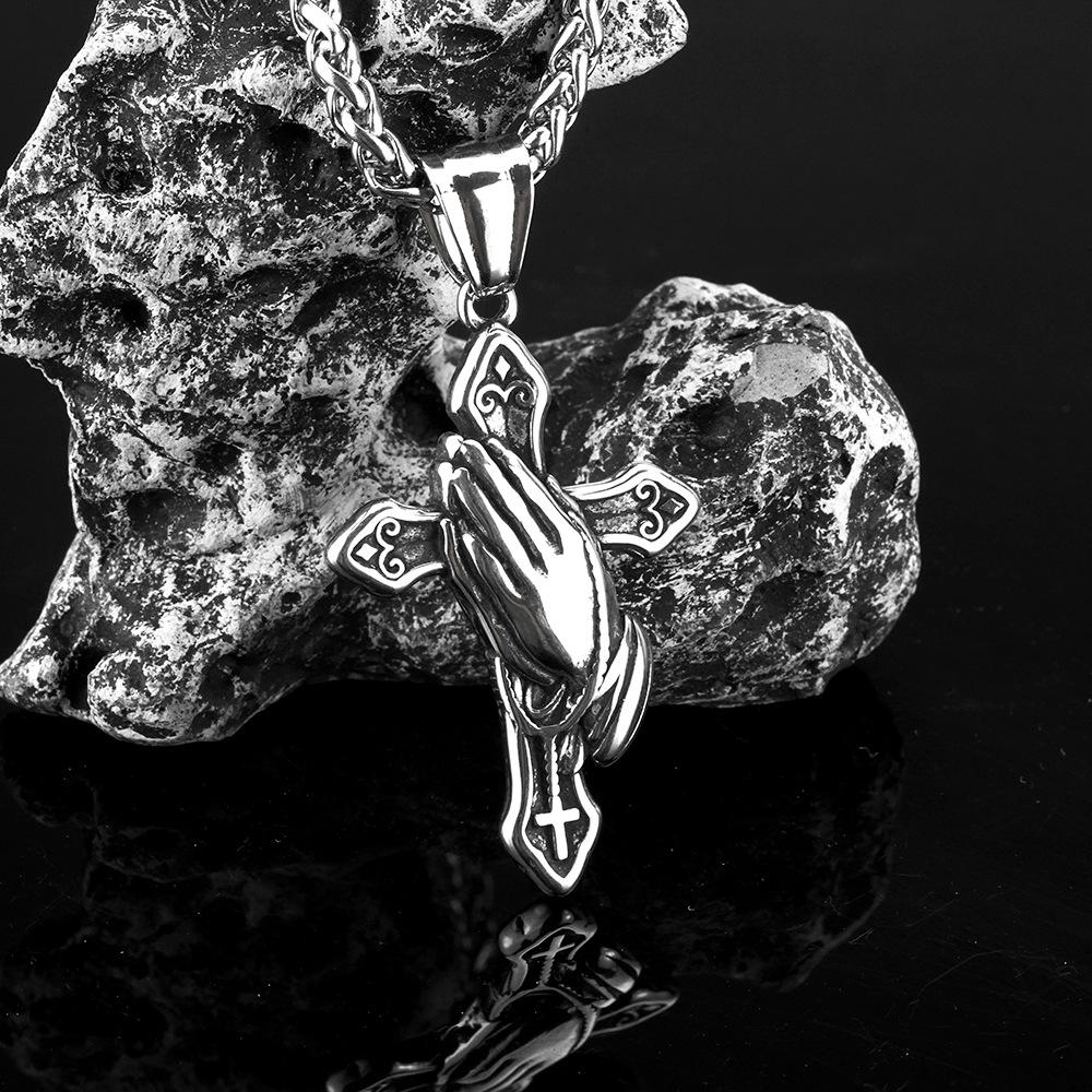 Vintage Stainless Steel Pendant Ancient Greek Praying Hands Necklace For Men