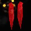 Lange rote Ohrringe mit Fransen für Damen, exquisite, vielseitige Ohrstecker und Ohrschmuck.
