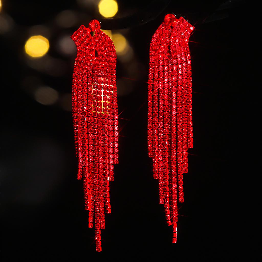 Lange rote Ohrringe mit Fransen für Damen, exquisite, vielseitige Ohrstecker und Ohrschmuck.
