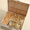 Elegant Vintage Jewelry Set for Women Gold Color Necklaces Earrings Irregular Rings Bead Bracelet Daily Wear Jewelry Gift No Box