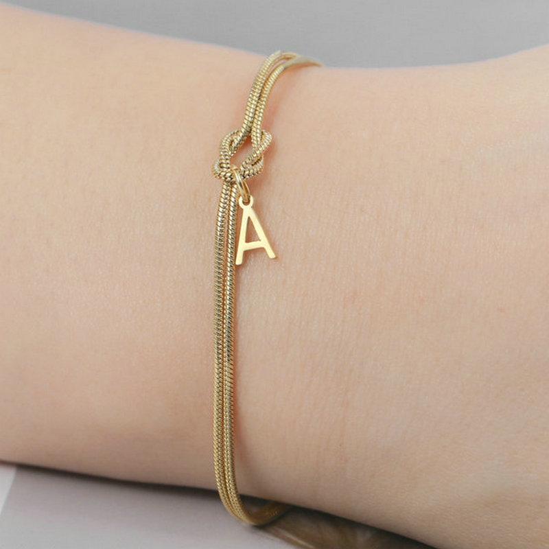 Minimalist Double Layer Snake Chain DIY Alphabet Bracelet Anklet Jewelry Simple Pendant Necklace For Women Gift