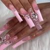 Sweet Heart Design Press-On Nails With Rhinestones French Tip Fake Women Daily Wear