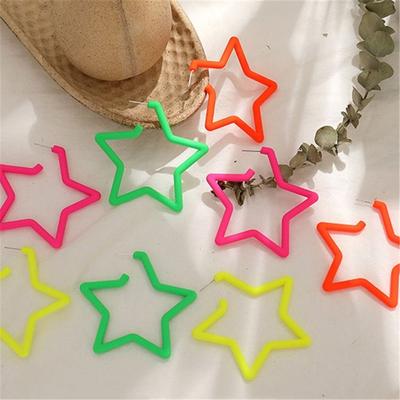 Accessories Fashion Women Bright Fluorescence Hoop Earring Colorful Star Geometric Earrings