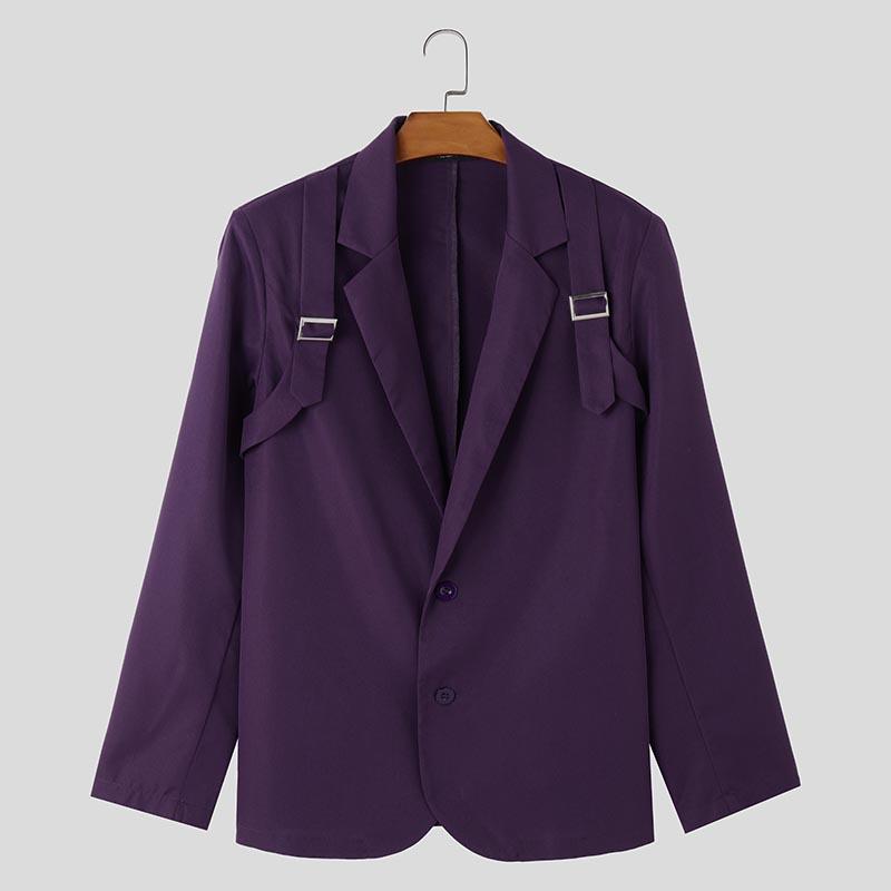 

INCERUN Мужской пиджак с лацканами и длинным рукавом на одной пуговице, тонкий пиджак с узкой талией 5XL фиолетовый