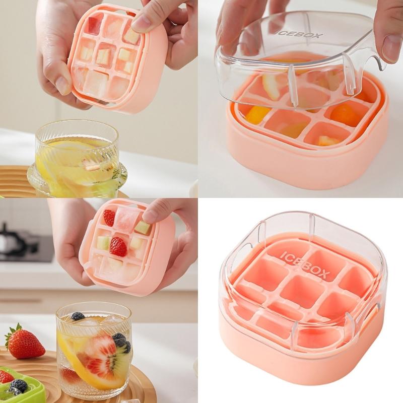 Easy To Disassemble Silicone Ice Mould with Lid Dishwasher Safe 9 Cells Ice Cubes Tray for Cocktails Use kitchen Tool