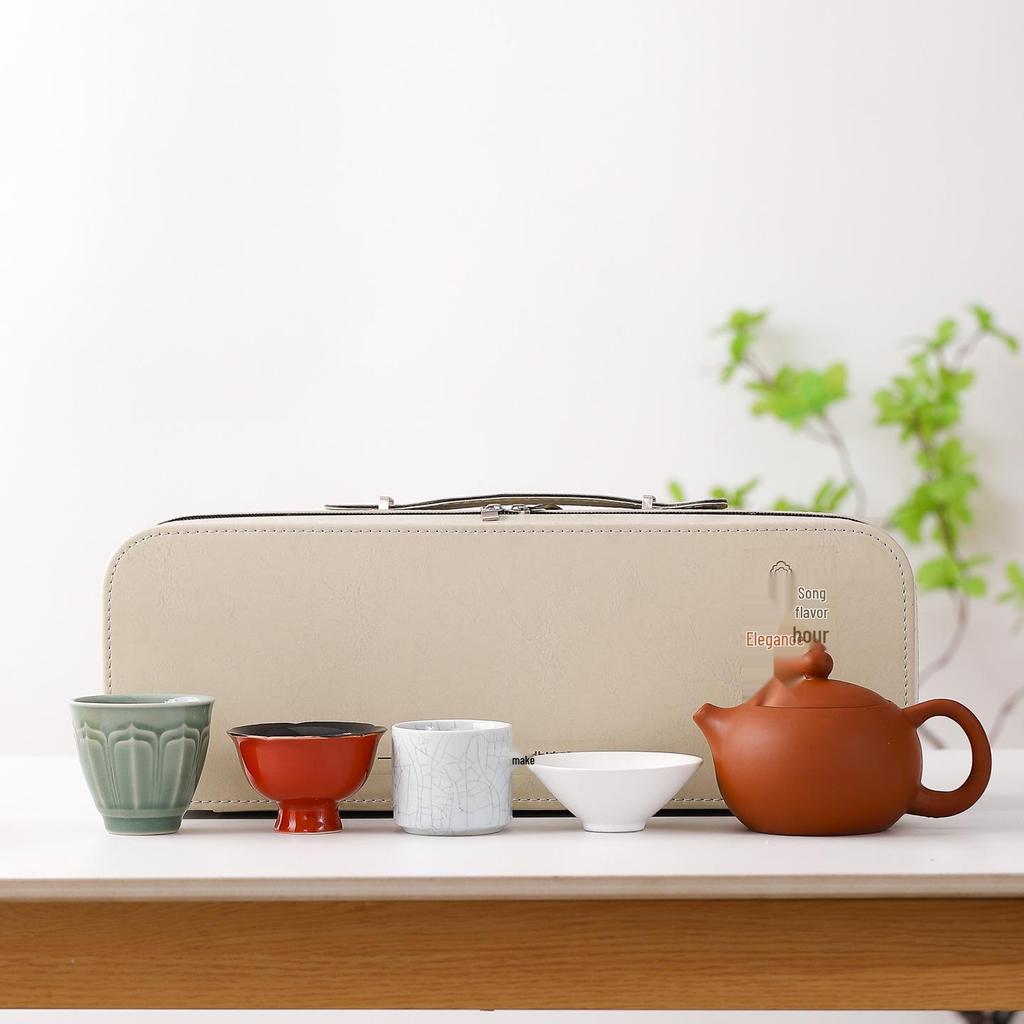 Palace Museum Creative Five Kilns Tea Cup Set: New Chinese Style Outdoor Travel Souvenir