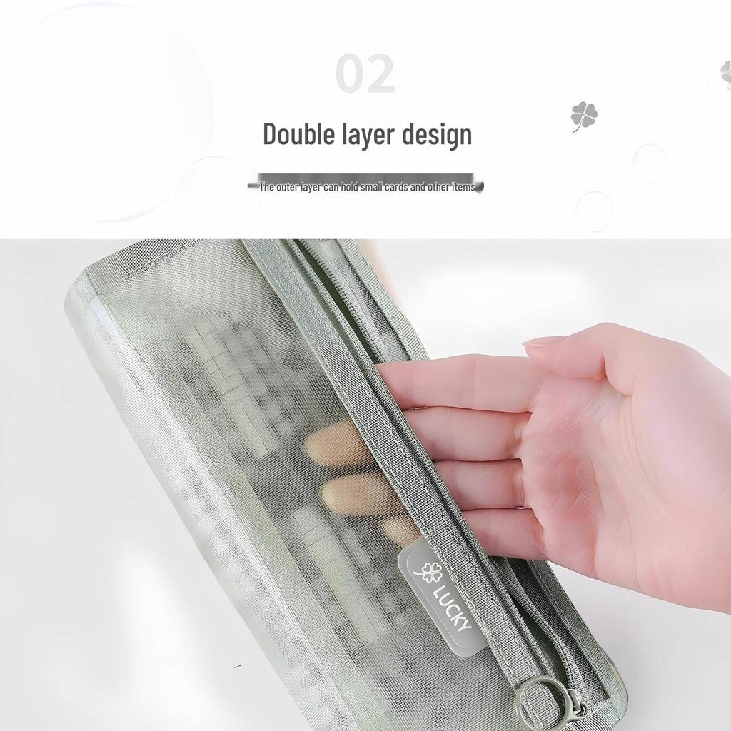 Newcomer Discount: Large Transparent Mesh Pencil Case - Double-Layer for Student Exams