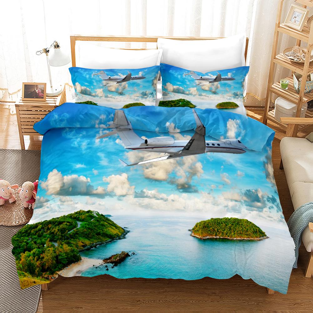 Flugzeug-Bettbezug, fliegendes Flugzeug-Bettwäscheset für Kinder, Jungen und Mädchen, Polyester, Flugzeugdruck, Bettbezug, Doppel-, Queen-Size- und King-Size-Größe