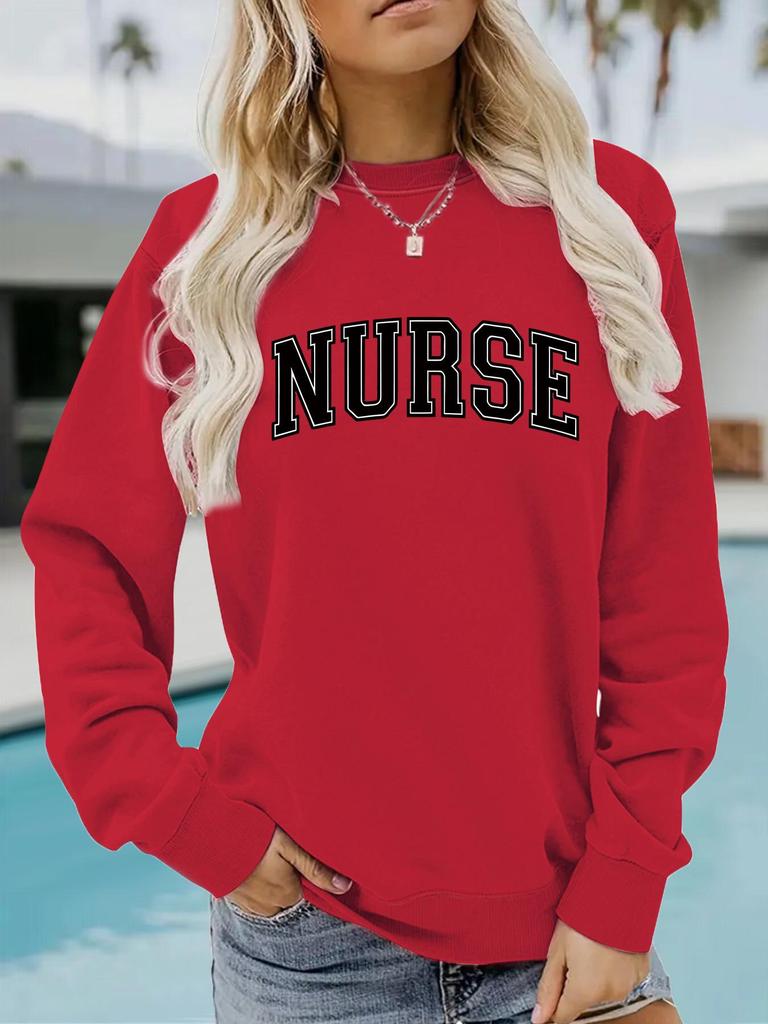 Women's Casual Autumn/Winter Round Neck Nurse Print Hoodie