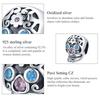 BAMOER 925 Sterling Silver Halloween Blue and Pink Zircon Pattern Skull Charm Beads for Women Fine Jewelry