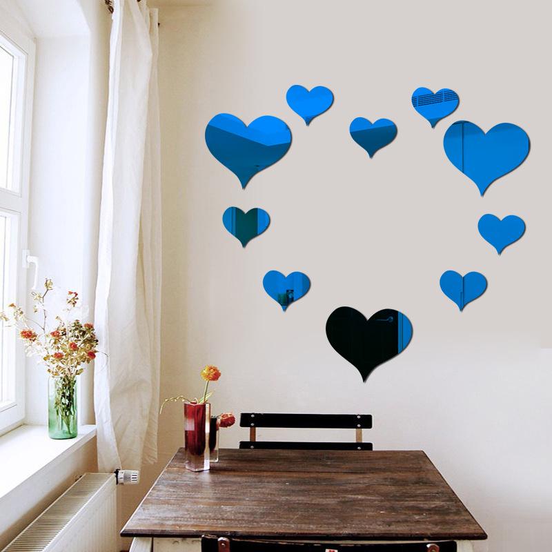 10PCS Love Heart Removable 3D Mirror Wall Sticker