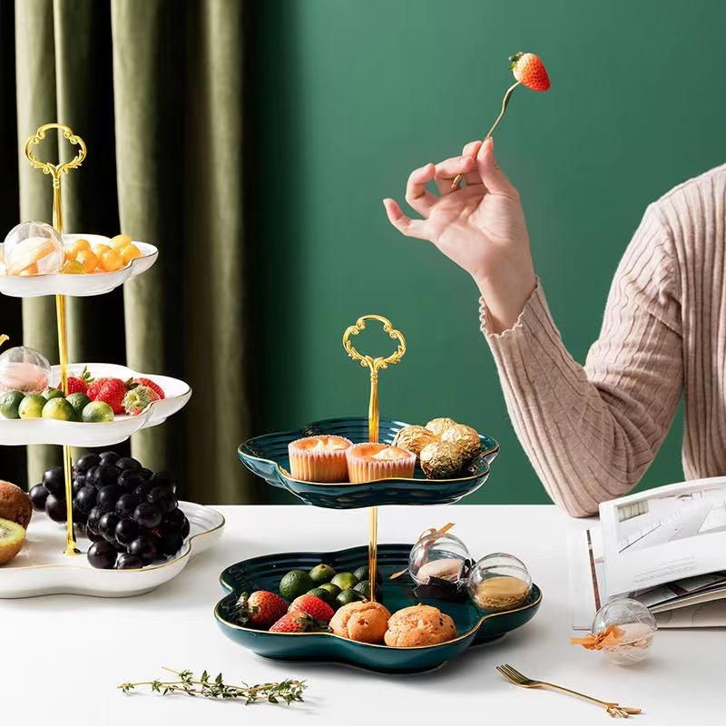 Multi-layers Iron Ceramic Fruit Plate Living Room Hoom Snack Plate Candy Bowls Nordic Dessert Shelf Rack Table Decor Fruit Plate Basket Snacks Tray