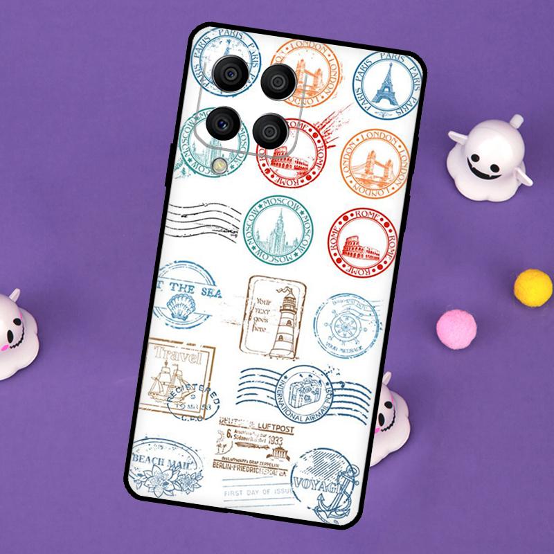 

Retro Post Card Passport Stamps Cover For Samsung Galaxy M55 M15 M33 M13 M23 M53 M31 M51 M14 M34 M54 M20 M30s M52 M32 Case Samsung M55