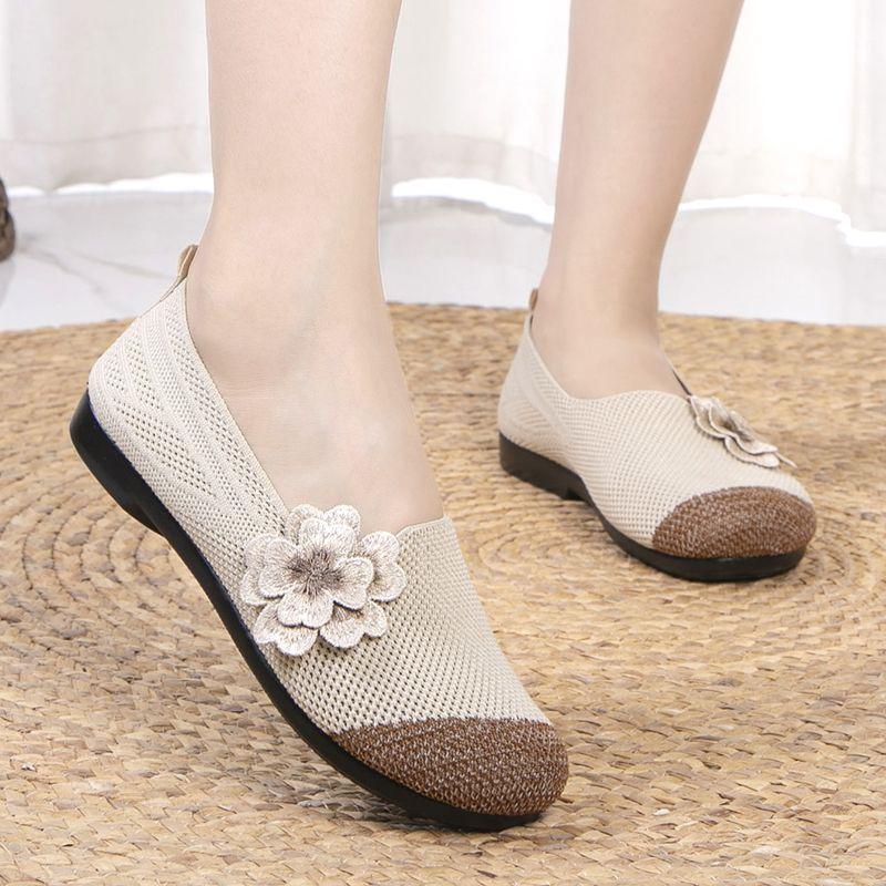 Komfortable strikkede flate sko for kvinner, barfotsko, slip-on joggesko, loafers for kvinner, pustende, ultralette flate sko for kvinner.