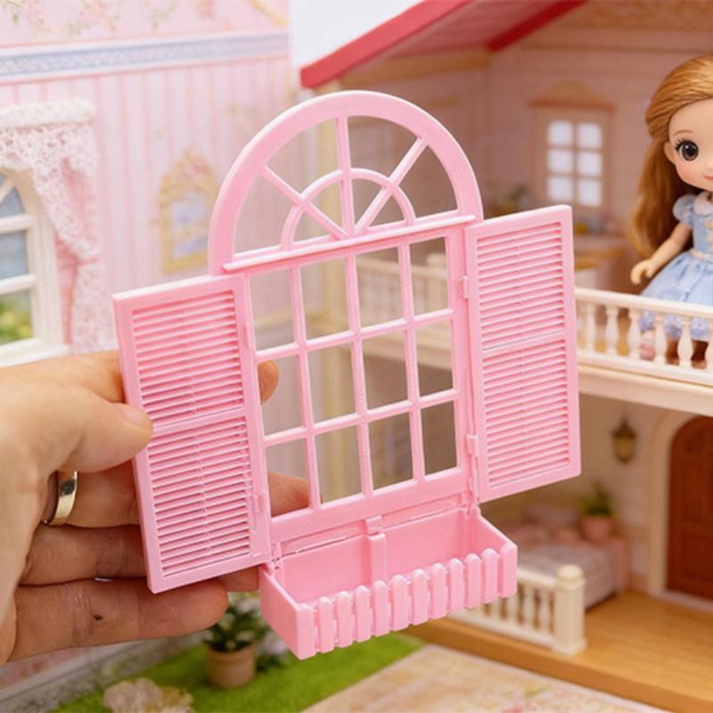 1Pcs Miniature Purple Arched Window Frame Decor 1:12 Scale Dollhouse Window With Flower Box For Diorama Scene & Photography Prop