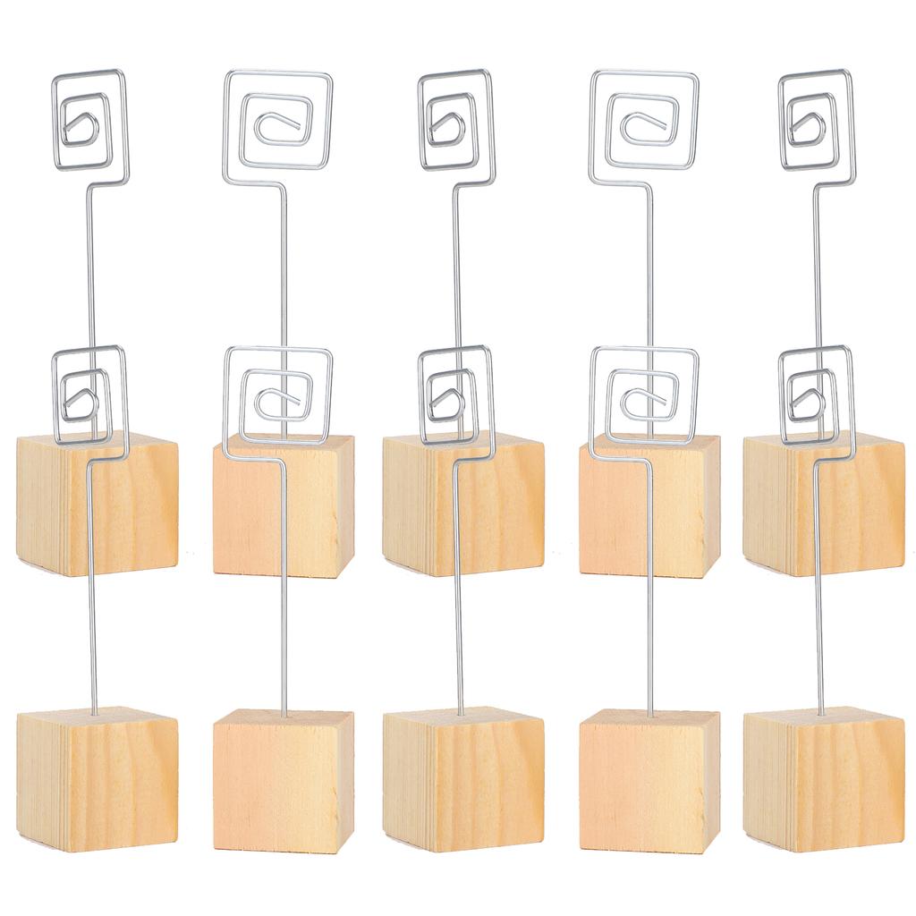 10 st Fotohållare Massiv Träbas Notis Meddelandekort Bild Metallklämma Ställ Hantverk