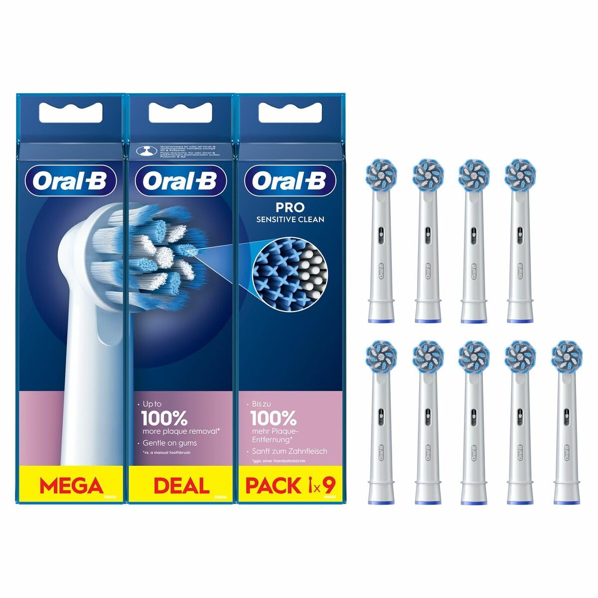 

Braun Oral-B Pro Series Soft Ultra-Fine Bristles Replacement Brush Set, PRO SENSITIVE CLEAN, 9-Pack, EB60-3+3+3