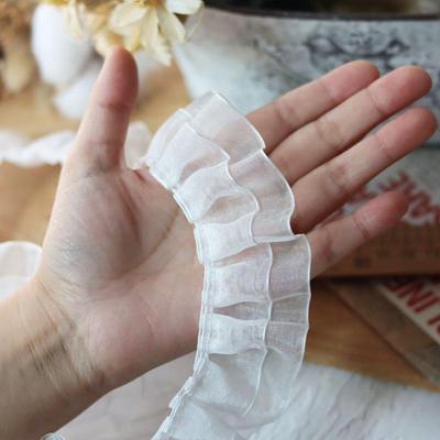 4cm Wide Double-Layer Snow Yarn Lace Trim Pleated Ruffled Collar Cuffs