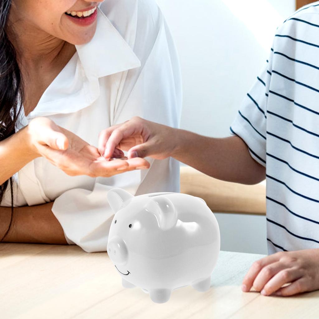Ceramic Piggy Bank Coin Bank Personalized Money Saving Bank Delicate Nursery Decor (White) Banks To Save Box