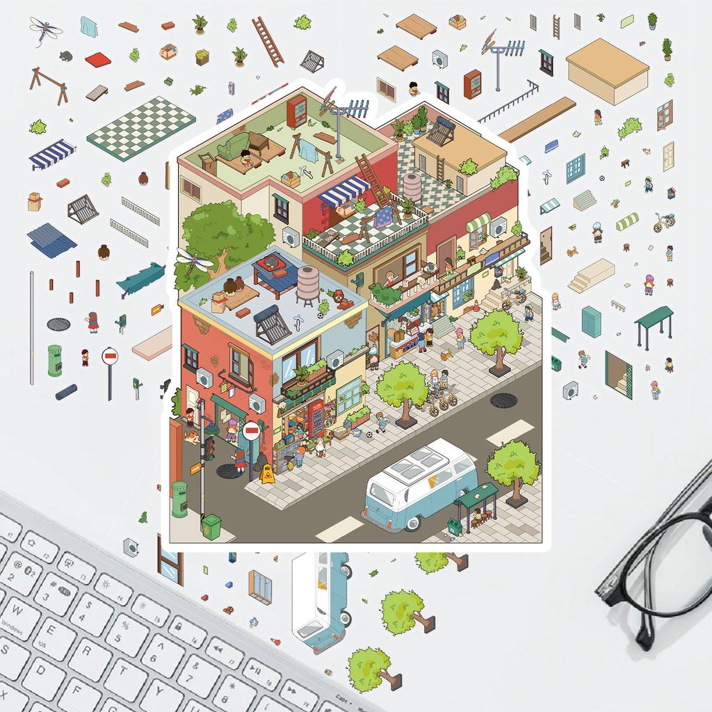 Cartoon Large Size Childhood Corner Landscaping Sticker 3D Miniature World Unzipped DIY Scene Account