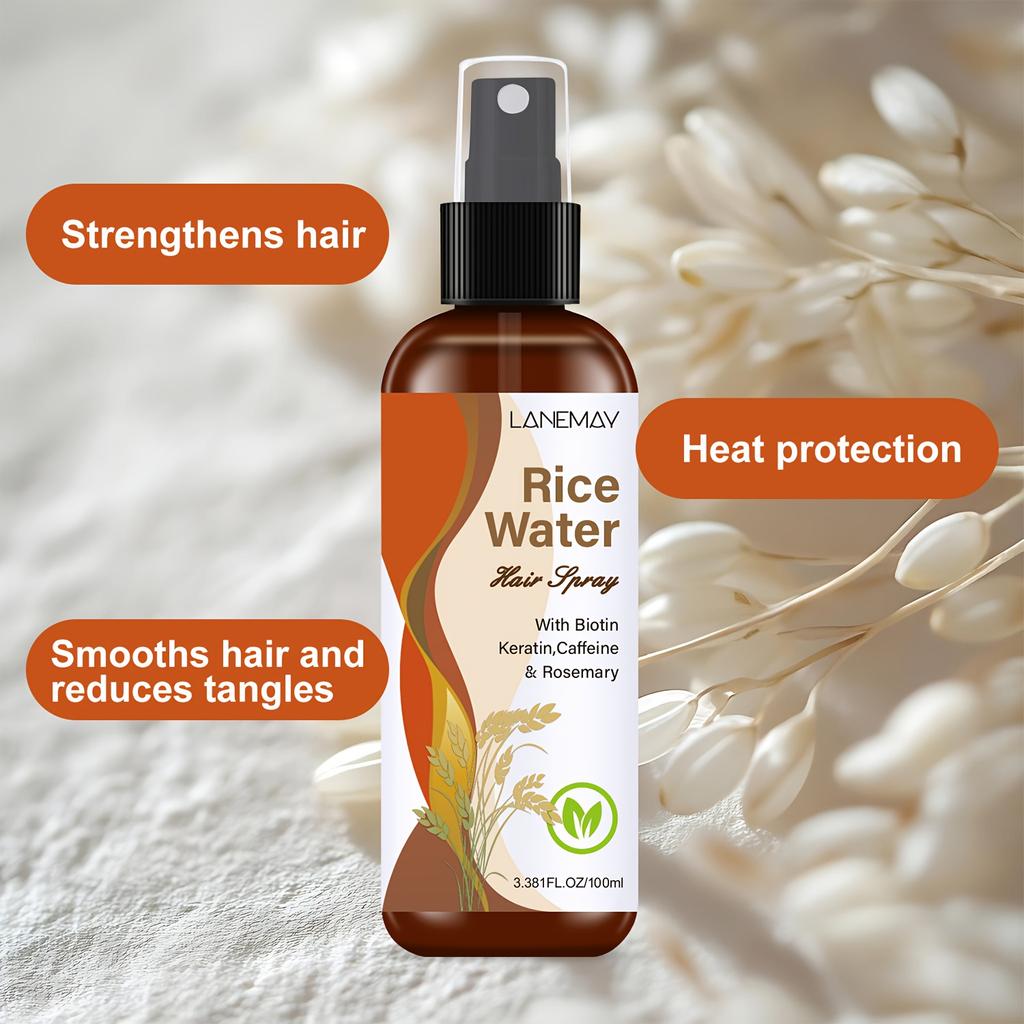 Rice Water Hair Spray - with Biotin,Keratin,Caffeine & Rosemary,Smooths Hair and Reduce Tangles,Heat Protection and Add Hair Shine