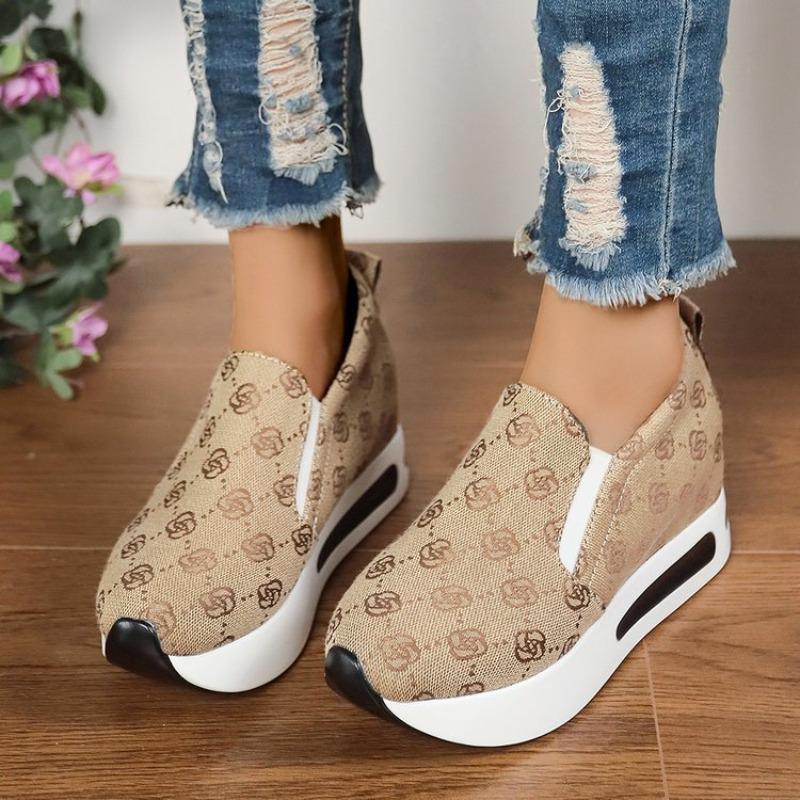 Women's fashion flat bottom inner height increase mesh yarn breathable casual single shoes support platform one piece