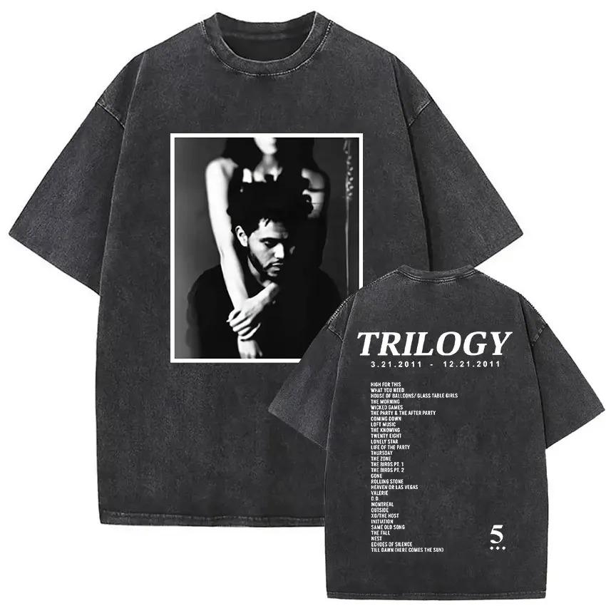 The Weeknd XO Tour 2026 Vintage Washed T-Shirt Herren Damen Popmusik Kurzarm-T-Shirts Rap Hip Hop Gothic Kleidung T-Shirts