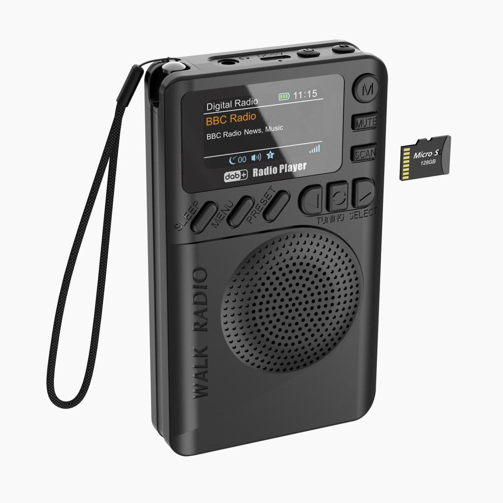 Mini Pocket DAB Digital Radio FM Receiver RDS with LED Display Portable MP3 Player Support TF Card Sleep Time Set