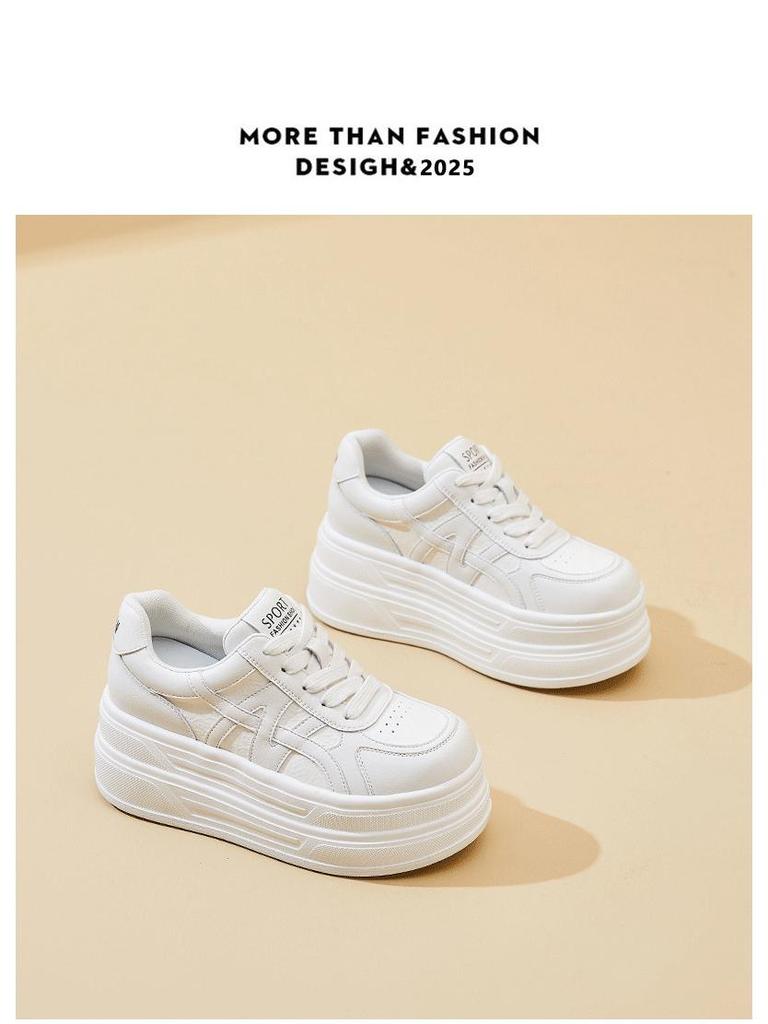 White 2025 Autumn Platform Sneakers: Sporty, Height-Enhancing 9cm Korean Leather Flatforms