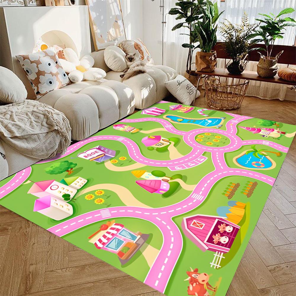 Kids Play Mat Car Mat for Boys and Girls Highway City Traffic-Themed Rugs for Kids Toy Cars Kids Rugs for Playroom Non-Slip Rug